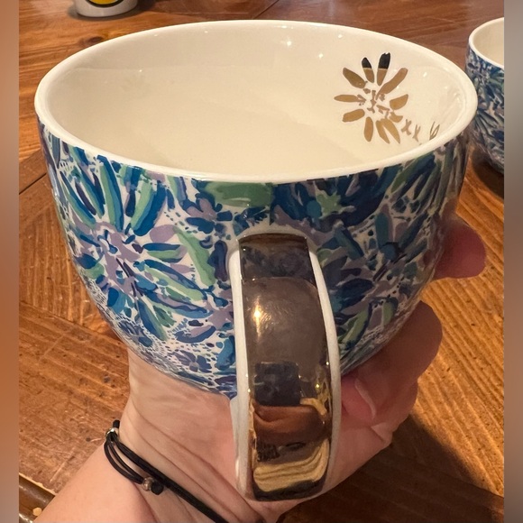Lilly Pulitzer Blue Floral with Gold Handle Ceramic Mugs Set of Two 12 Oz Mugs - Picture 7 of 15